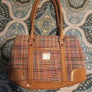 Liz Claiborne Colorful Tweed Shoulder Bag with Tan Accents